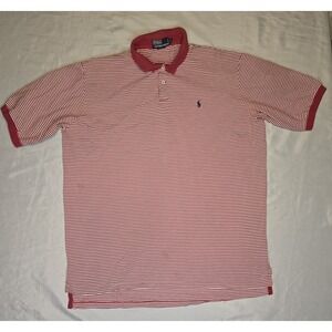 Polo Ralph Lauren Mens Classic-Fit Red White Stripe Polo Shirt 100%‎ Cotton Pony